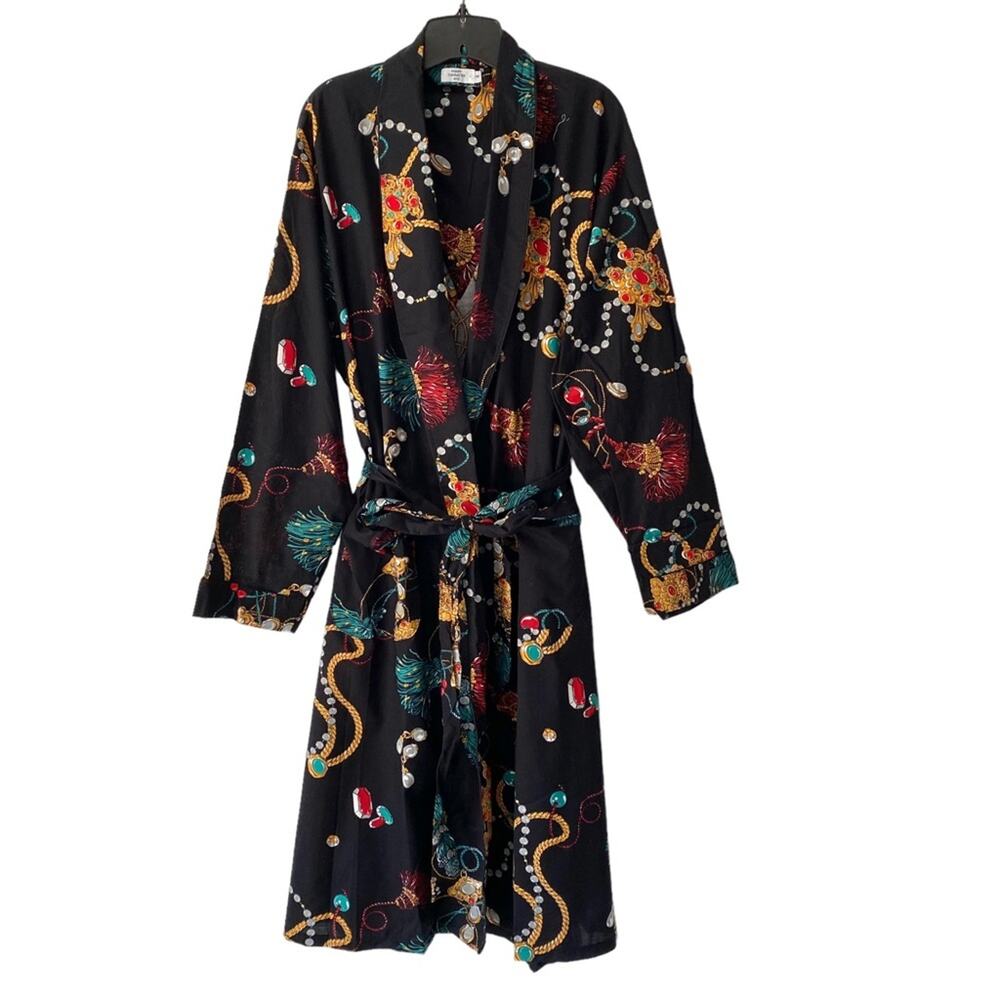 Vintage Shady Character NYC Rare 80s Black Cotton Jeweled Bath Robe size 4
